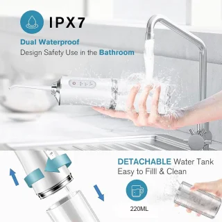 Waterflosser Draadloos IPX7 Waterdicht met 4 Opzetstukken Wit