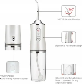 Waterflosser Draadloos IPX7 Waterdicht met 4 Opzetstukken Wit