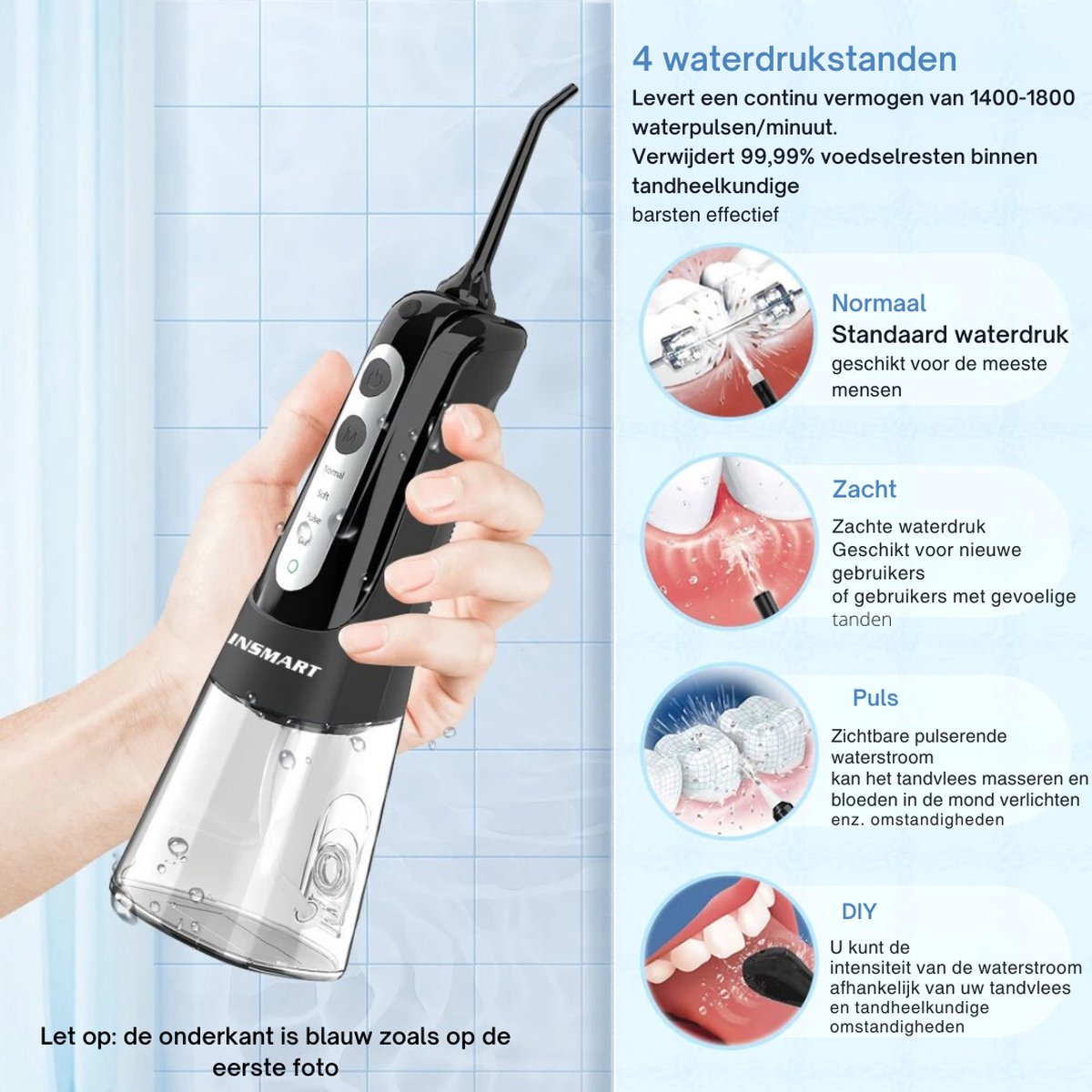 Wat vinden we goed aan de Waterflosser Draadloos Monddouche Zwart Blauw