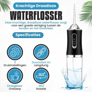 Waterflosser Monddouche Elektrisch Draadloos Zwart