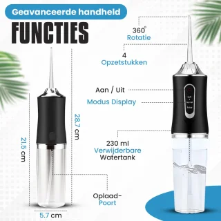Waterflosser Monddouche Elektrisch Draadloos Zwart