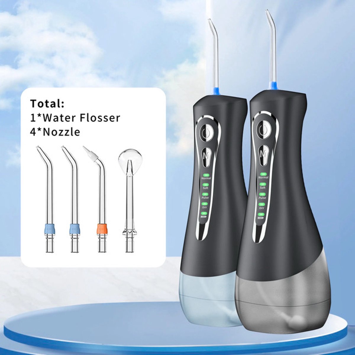 Wat vinden we goed aan de Waterflosser Monddouche Zwart 300ml 4 Opzetstukken