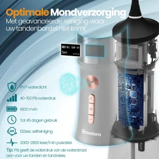 Woodoro Waterflosser OLED Display 335ml Zwart