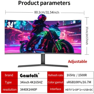 Ultrascherp Beeldscherm – Curved Monitor – Ultrawide Scherm – Gaming Monitor – Computerscherm – 34 Inch – 3440x1440 Resolutie – 165Hz Verversingssnelheid