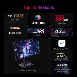 ASUS ROG Strix XG279CNS - FHD Fast IPS Gaming Monitor - 380Hz - 0.3ms - G-Sync Compatible - 27 Inch