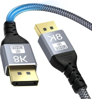 DisplayPort naar HDMI 8K @60Hz 2K @165Hz 4K @144Hz 2M nylon gevlochten DP-kabel 1.4 compatibel met HDR10 FreeSync G-Sync voor pc-monitor gaming grafische kaart - 2 zoekwoorden: hoge resolutie, hoge vernieuwingsfrequentie .