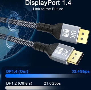 DisplayPort naar HDMI 8K @60Hz 2K @165Hz 4K @144Hz 2M nylon gevlochten DP-kabel 1.4 compatibel met HDR10 FreeSync G-Sync voor pc-monitor gaming grafische kaart - 2 zoekwoorden: hoge resolutie, hoge vernieuwingsfrequentie .