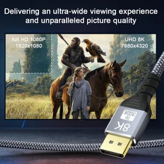 DisplayPort naar HDMI 8K @60Hz 2K @165Hz 4K @144Hz 2M nylon gevlochten DP-kabel 1.4 compatibel met HDR10 FreeSync G-Sync voor pc-monitor gaming grafische kaart - 2 zoekwoorden: hoge resolutie, hoge vernieuwingsfrequentie .
