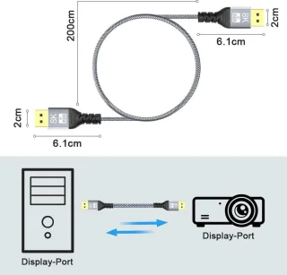 DisplayPort naar HDMI 8K @60Hz 2K @165Hz 4K @144Hz 2M nylon gevlochten DP-kabel 1.4 compatibel met HDR10 FreeSync G-Sync voor pc-monitor gaming grafische kaart - 2 zoekwoorden: hoge resolutie, hoge vernieuwingsfrequentie .