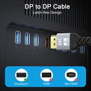 DisplayPort naar HDMI 8K @60Hz 2K @165Hz 4K @144Hz 2M nylon gevlochten DP-kabel 1.4 compatibel met HDR10 FreeSync G-Sync voor pc-monitor gaming grafische kaart - 2 zoekwoorden: hoge resolutie, hoge vernieuwingsfrequentie .