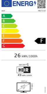 Predator XB273GXbmiiprzx - 69cm (27") ZeroFrame 240Hz G-SYNC Compatible Fast LC 1ms (0.1ms Min.) 400nits IPS LED 2xHDMI 1xDP MM Audio out USB 3.0 Hub Height adj. Pivot EURO EMEA MPRII Black Acer EcoDisplay