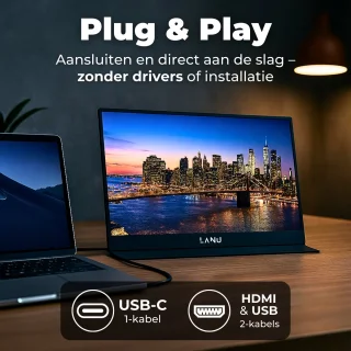Portable Monitor Flex 16" - 2K Resolutie - 100% sRGB - Ingebouwde Speakers - Draagbare Monitor voor Laptop - USB-C & HDMI - IPS Display - Plug & Play