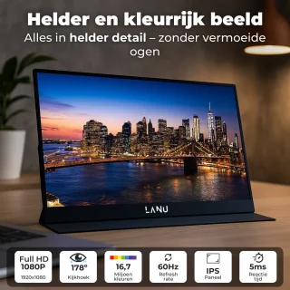 Portable Monitor Flex 16" - 2K Resolutie - 100% sRGB - Ingebouwde Speakers - Draagbare Monitor voor Laptop - USB-C & HDMI - IPS Display - Plug & Play