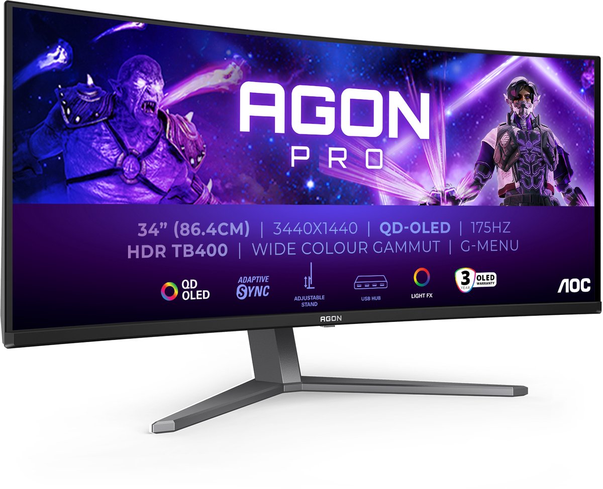 De AOC AGON PRO AG346UCD 34 inch Ultrawide OLED Gaming Monitor in één oogopslag