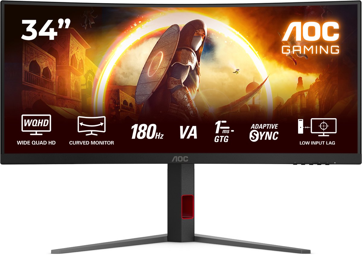 De AOC CU34G4 34" Wide Quad HD monitor zwart/rood in één oogopslag