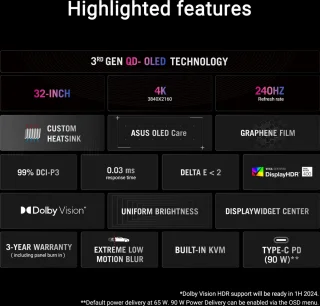 ASUS ROG Swift OLED PG32UCDM 31.5 Inch 4K UHD Gaming Monitor