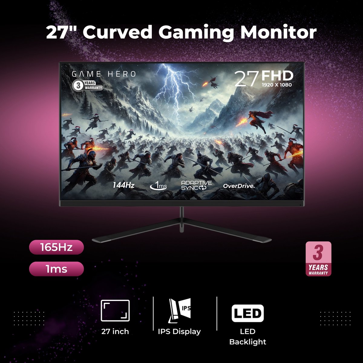 GAME HERO® 27 inch Full HD IPS Gaming Monitor