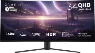 GAME HERO 34 inch Ultrawide Curved Gaming Monitor Zwart