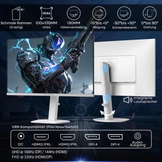 Gaming monitor 27 inch 4K UHD 160Hz dual mode – IPS-paneel – HDR 400 – HDMI 2.1 DP 1.4 – met luidsprekers – VESA 100x100 montage