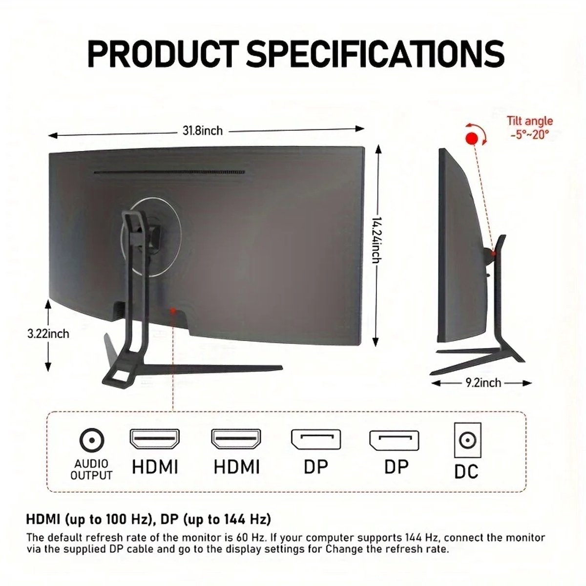 Gaming Monitor 34" Ultrawide Curved 165Hz QHD