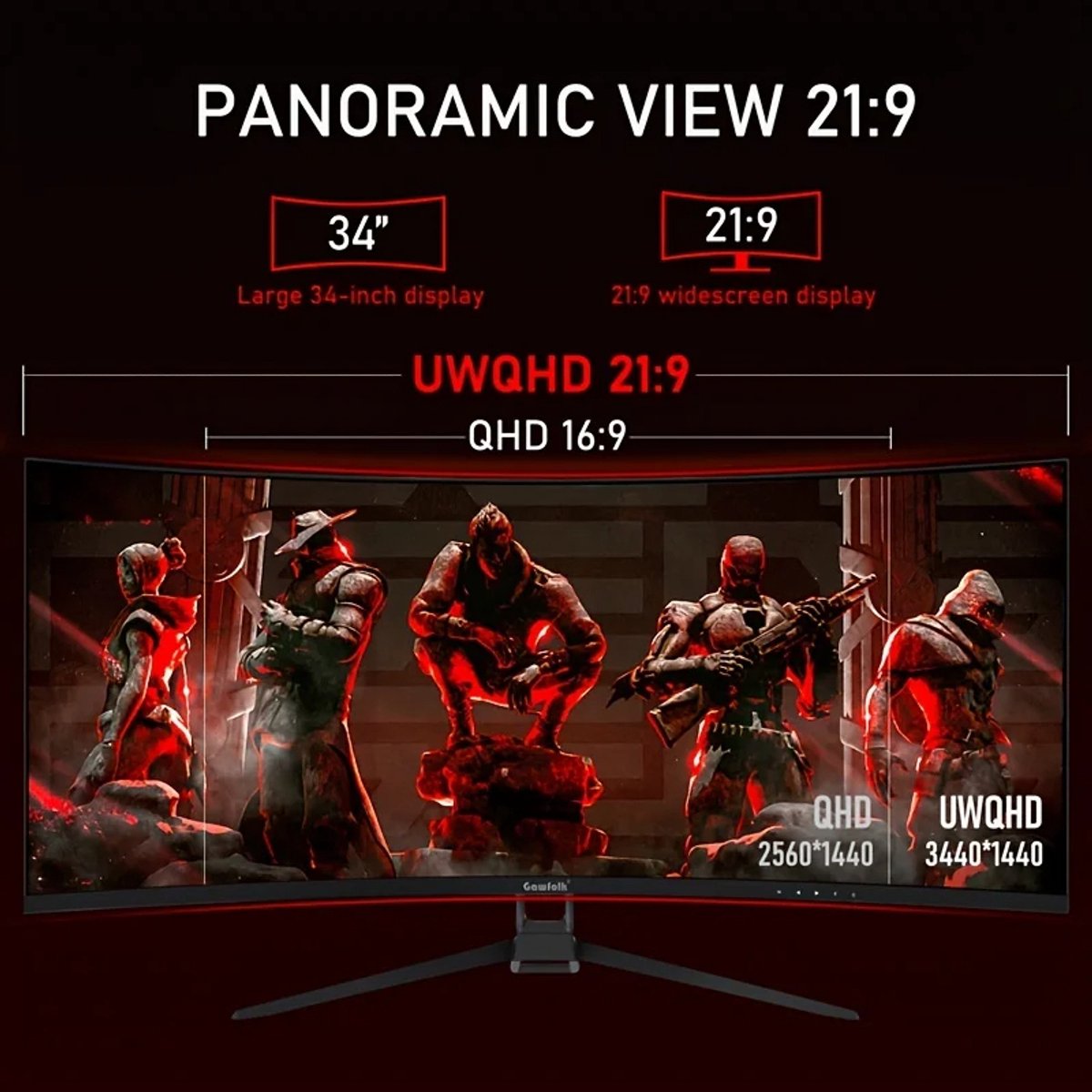 Gaming Monitor 34" Ultrawide Curved 165Hz QHD