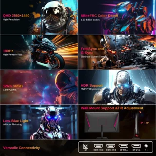 Gamingmonitor 24-inch 2560x1440 IPS 180Hz FreeSync G-Sync