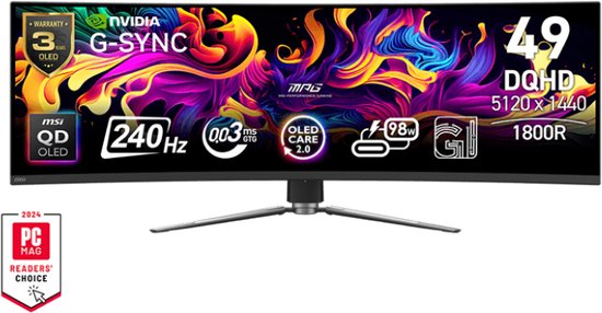 MSI MPG 491CQPX QD‑OLED — Ultrabreed. Ongekend snel. Cinematisch levendig.