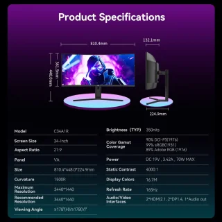 TITAN ARMY C34A1R 34 inch 1500R gebogen gamingmonitor 3440x1440