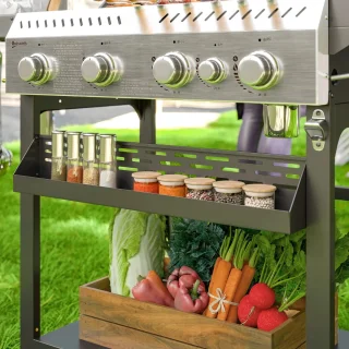 Gasgrill 12 KW 4+1 Brander BBQ Grillwagen Van Roestvrij Staal Incl Zijbrander Thermometer Grillrooster Kookplaat Flesopener Zijplanken Gas-Grill Voor Balkon Camping 135 X 55 X 103cm