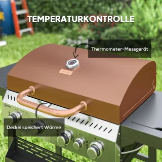Gasgrill 12 KW 4+1 Brander BBQ Grillwagen Van Roestvrij Staal Incl Zijbrander Thermometer Grillrooster Kookplaat Flesopener Zijplanken Gas-Grill Voor Balkon Camping 135 X 55 X 103cm