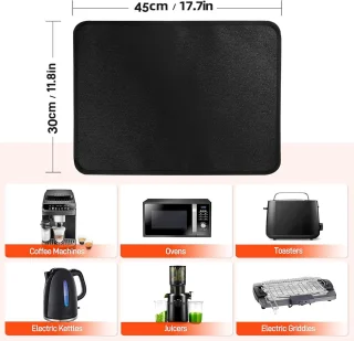 Candala Luchtfriteusemat, 30 x 45 cm - 1 mm, vuurvaste mat ter bescherming van keukenwerkbladen, accessoires voor airfryer, waterdicht, vetdicht en gemakkelijk te reinigen, zwart