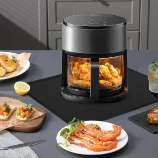 Candala Luchtfriteusemat, 30 x 45 cm - 1 mm, vuurvaste mat ter bescherming van keukenwerkbladen, accessoires voor airfryer, waterdicht, vetdicht en gemakkelijk te reinigen, zwart