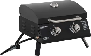 Tafelgrill Gasgrill BBQ met 2 Branders - Mobiele Grillwagen voor Buiten met RVS en Thermometer