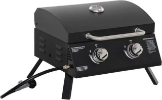 Tafelgrill Gasgrill BBQ met 2 Branders - Mobiele Grillwagen voor Buiten met RVS en Thermometer