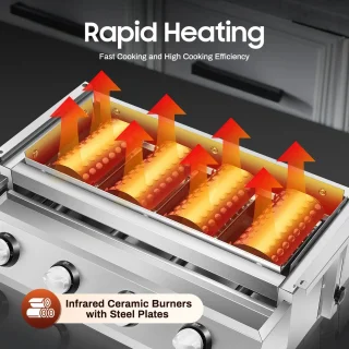 Paco Goederen® 4-branders BBQ-propaangasgril - Roestvrij Staal - Draagbare LPG - Tafelmodel - In Hoogte Verstelbare Gasgrill- Tuin Terras Balkon Camping - Afneembare rookloze barbecuegrill - Snelle opwarming