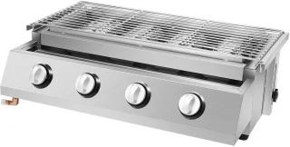 Paco Goederen® 4-branders BBQ-propaangasgril - Roestvrij Staal - Draagbare LPG - Tafelmodel - In Hoogte Verstelbare Gasgrill- Tuin Terras Balkon Camping - Afneembare rookloze barbecuegrill - Snelle opwarming