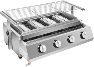 Paco Goederen® 4-branders BBQ-propaangasgril - Roestvrij Staal - Draagbare LPG - Tafelmodel - In Hoogte Verstelbare Gasgrill- Tuin Terras Balkon Camping - Afneembare rookloze barbecuegrill - Snelle opwarming