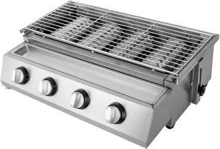 Gasbarbecue - Rookloze BBQ Grill - 4 Branders - Roestvrij Staal - Draagbare LPG Buitenkeuken - In Hoogte Verstelbare Gasgrill - Met Olieopvangbak - Tafelmodel BBQ - 58x40x20 cm - Tuin Terras Balkon Camping