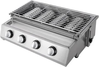 Gasbarbecue - Rookloze BBQ Grill - 4 Branders - Roestvrij Staal - Draagbare LPG Buitenkeuken - In Hoogte Verstelbare Gasgrill - Met Olieopvangbak - Tafelmodel BBQ - 58x40x20 cm - Tuin Terras Balkon Camping