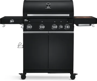 BURNHARD® 4 Branders gasbarbecue Big FRED Black Series 3 incl. achterbrander, keramische 900°C infraroodbrander, zijkookplaat, gietijzeren grillrooster + uitklapbare zijtafels