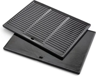 Universele gietijzeren grillplaat - vlakke en geribbelde kant - gasbarbecue - rechthoekig - 43 x 35 cm Grilplaat