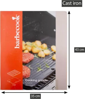 Universele gietijzeren grillplaat - vlakke en geribbelde kant - gasbarbecue - rechthoekig - 43 x 35 cm Grilplaat