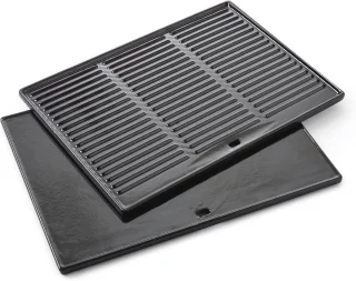Universele gietijzeren grillplaat - vlakke en geribbelde kant - gasbarbecue - rechthoekig - 43 x 35 cm Grilplaat