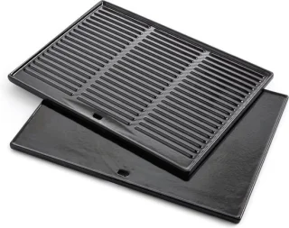 Universele gietijzeren grillplaat - vlakke en geribbelde kant - gasbarbecue - rechthoekig - 43 x 35 cm Grilplaat