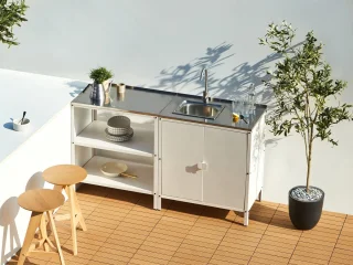 BELIANI VILAMA - Tuin kookeiland met keukenkast 2-delig - Wit - RVS