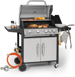 Klarstein Gasbarbecue Met Groot Grilloppervlak, Gasbarbecue 1 Zijbrander & 4 Branders, 17.1Kw Roestvrijstalen Gasbarbecue, Bbq Gasbarbecue Voor Balkon & Tuin, Grill Voor Propaan, Gasbarbecue Met 5 Branders & Thermometer