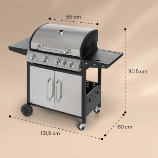 Klarstein Gasbarbecue Met Groot Grilloppervlak, Gasbarbecue 1 Zijbrander & 4 Branders, 17.1Kw Roestvrijstalen Gasbarbecue, Bbq Gasbarbecue Voor Balkon & Tuin, Grill Voor Propaan, Gasbarbecue Met 5 Branders & Thermometer