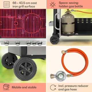 Klarstein Gasbarbecue Met Groot Grilloppervlak, Gasbarbecue 1 Zijbrander & 4 Branders, 17.1Kw Roestvrijstalen Gasbarbecue, Bbq Gasbarbecue Voor Balkon & Tuin, Grill Voor Propaan, Gasbarbecue Met 5 Branders & Thermometer