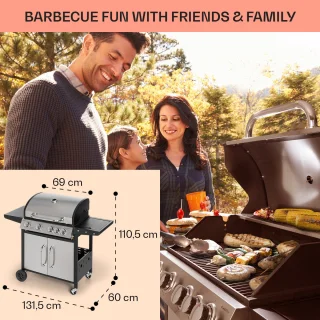 Klarstein Gasbarbecue Met Groot Grilloppervlak, Gasbarbecue 1 Zijbrander & 4 Branders, 17.1Kw Roestvrijstalen Gasbarbecue, Bbq Gasbarbecue Voor Balkon & Tuin, Grill Voor Propaan, Gasbarbecue Met 5 Branders & Thermometer