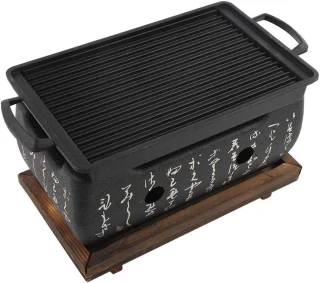 Mini Japanse Stijl Barbecue Grill - Huishoudelijke BBQ Hibachi met Houten Basis voor Yakiniku, Takoyaki en Camping